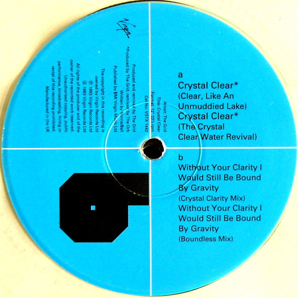 The Grid - Crystal Clear (The Orb Remixes) - Mint- 12" Single Record 1993 Virgin UK Clear Vinyl - House / Ambient / Techno - Shuga Records