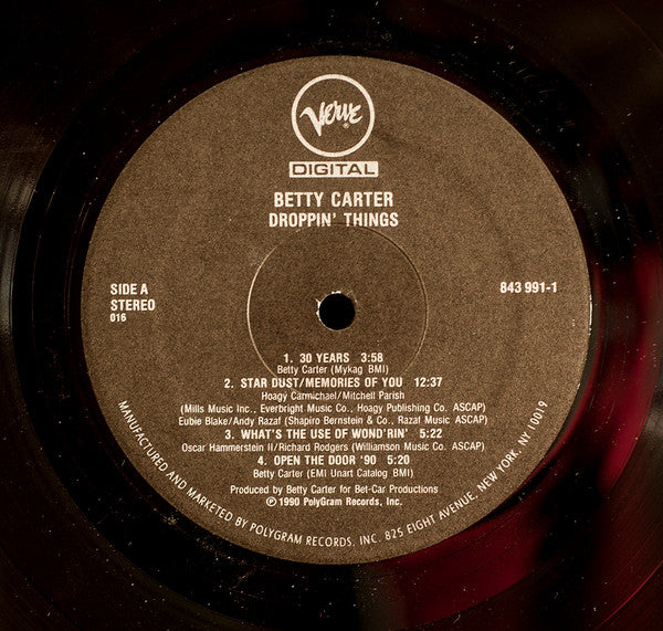 Betty Carter - Droppin' Things - VG+ LP Record 1990 Verve USA Vinyl - Jazz - Shuga Records
