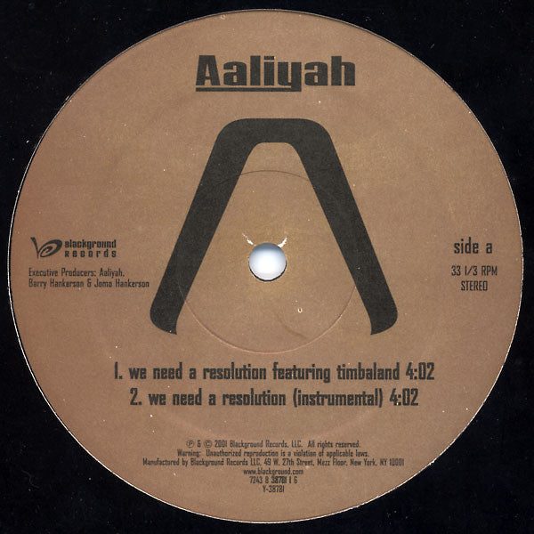 Aaliyah - We Need A Resolution - VG+ 12" Single Record 2001 Blackground USA Vinyl - R&B / Hip Hop / Soul - Shuga Records