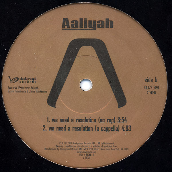 Aaliyah - We Need A Resolution - VG+ 12" Single Record 2001 Blackground USA Vinyl - R&B / Hip Hop / Soul - Shuga Records