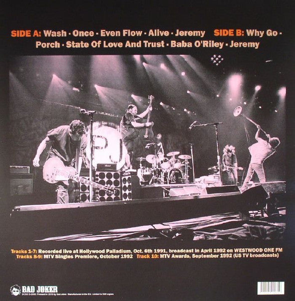 Pearl Jam - Hollywood Palladium 1991, Westwood One FM Broadcast - Mint- (VG cover) LP Record 2015 Bad Joker Europe Vinyl - Grunge / Alternative Rock - Shuga Records