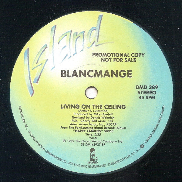 Blancmange - Living On The Ceiling / Feel Me - VG+ 12" Single Record 1982 Island USA Promo Vinyl - New Wave / Synth-pop - Shuga Records