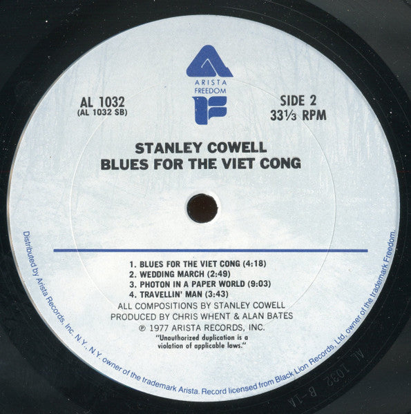 Stanley Cowell - Blues For The Viet Cong (1969) - VG+ LP Record 1977 Arista Freedom USA Vinyl - Free Jazz / Modal / Avant-garde Jazz - Shuga Records