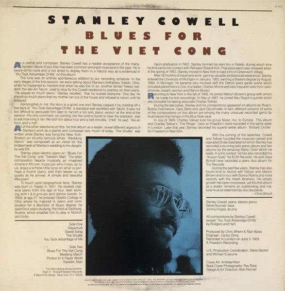 Stanley Cowell - Blues For The Viet Cong (1969) - VG+ LP Record 1977 Arista Freedom USA Vinyl - Free Jazz / Modal / Avant-garde Jazz - Shuga Records