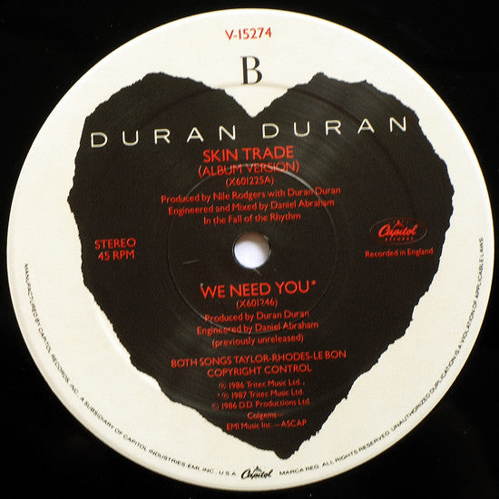 Duran Duran - Skin Trade - Mint- 12" Single Record 1987 Capitol USA Vinyl - Pop Rock / Synth-pop - Shuga Records