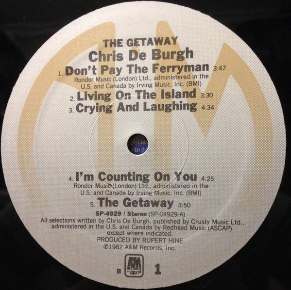 Chris de Burgh - The Getaway - VG+ LP Record 1982 A&M USA Vinyl - Pop Rock / Soft Rock - Shuga Records