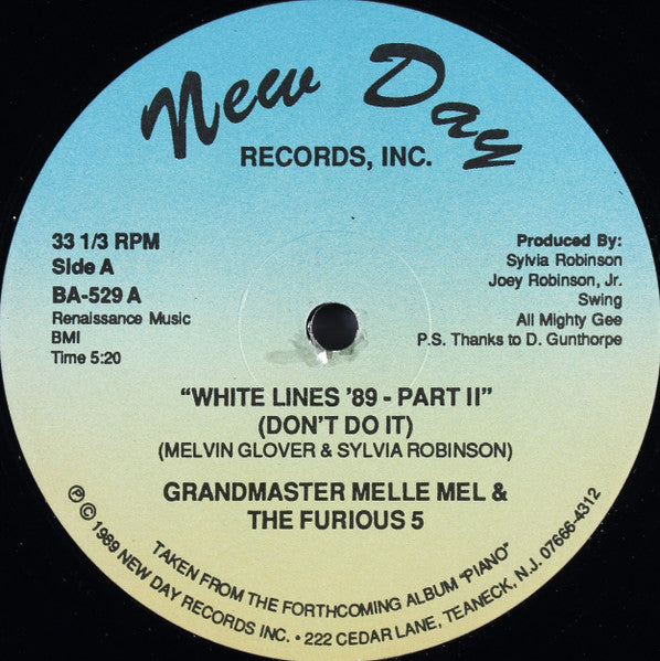 Grandmaster Melle Mel & The Furious 5 - White Lines '89 - Part II - Mint- 12" Single Record 1989 New Day USA Original Vinyl - Hip Hop - Shuga Records