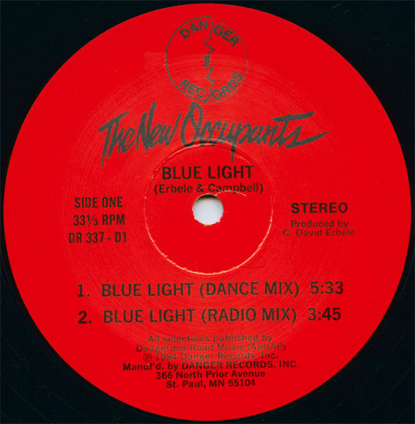 The New Occupants - Blue Light - VG+ 12" Single Record 1984 Danger USA Minneapolis MN - Electro / Synth-pop / Darkwave - Shuga Records