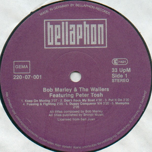 Bob Marley & The Wailers & Featuring Peter Tosh - VG- (Lower grade vinyl) LP Record 1981 Bellaphon Germany Vinyl - Reggae / Roots Reggae - Shuga Records
