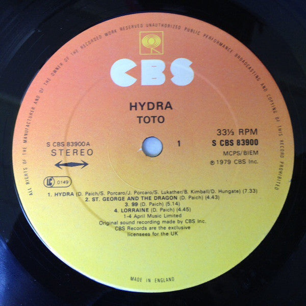 Toto ‎– Hydra - Mint- LP Record 1979 CBS UK Vinyl - Pop Rock - Shuga Records