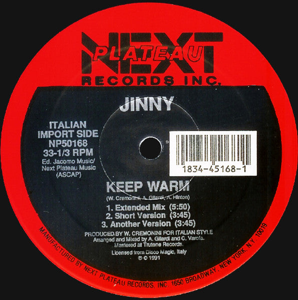 Jinny -  Keep Warm - VG+ 12" Single Record 1991 Next Plateau USA vinyl - House / Garage House / Italo House