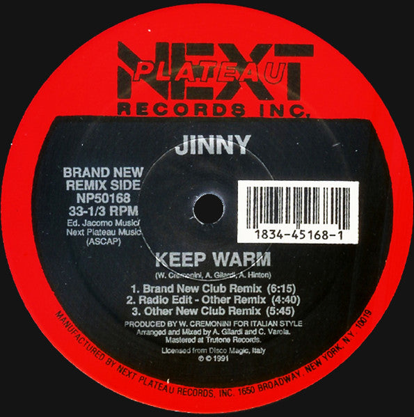 Jinny -  Keep Warm - VG+ 12" Single Record 1991 Next Plateau USA vinyl - House / Garage House / Italo House