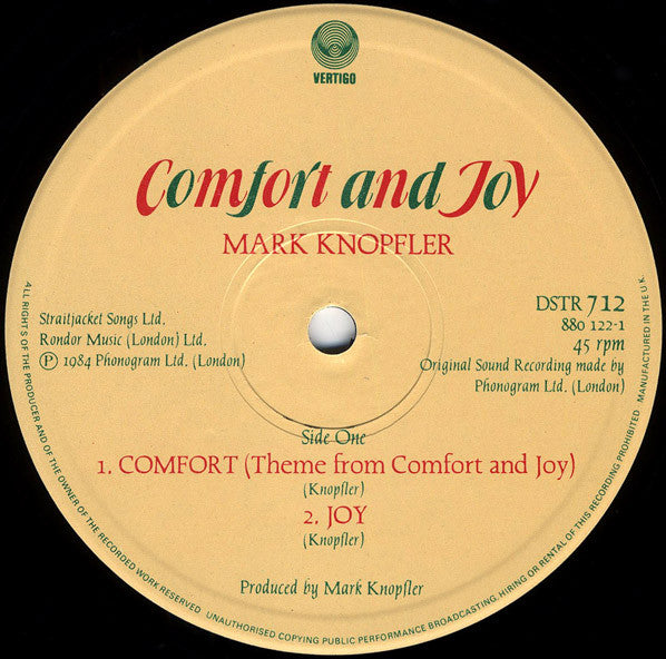 Mark Knopfler – Music From The Film Comfort And Joy - Mint- EP Record 1984 Vertigo UK Vinyl - Soundtrack - Shuga Records