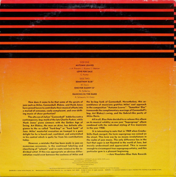 Cannonball Adderley – Somethin' Else (1958) - VG+ LP Record 1973 Blue Note USA Vinyl - Jazz / Hard Bop - Shuga Records