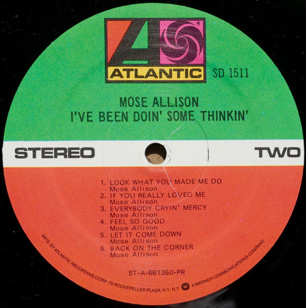 Mose Allison – I've Been Doin' Some Thinkin' (1968) - VG+ LP Record 1975 Atlantic Vinyl - Post Bop - Shuga Records
