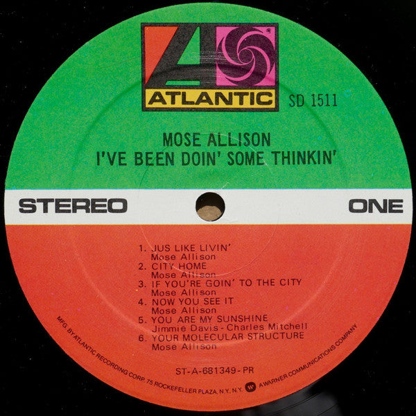 Mose Allison – I've Been Doin' Some Thinkin' (1968) - VG+ LP Record 1975 Atlantic Vinyl - Post Bop - Shuga Records