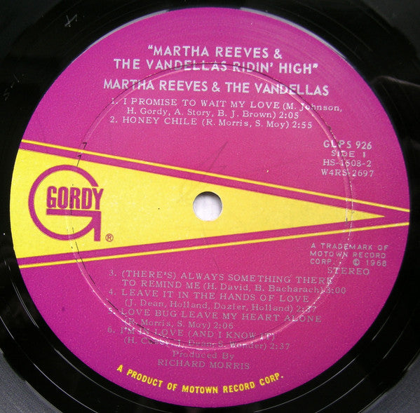 Martha Reeves & The Vandellas - Ridin' High - VG+ LP Record 1968 Gordy Stereo Vinyl - Soul / Ballad - Shuga Records