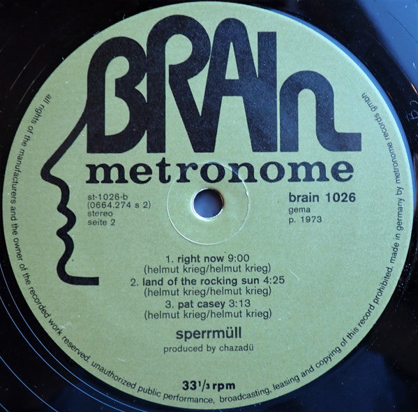 Sperrmüll - Sperrmüll - VG+ LP Record 1973 Brain Germany Original Rare Vinyl - Krautrock / Prog Rock - Shuga Records