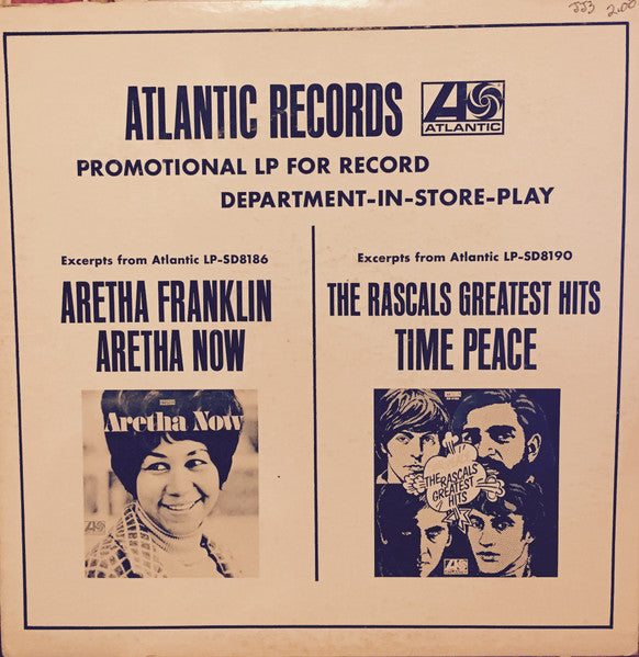 Aretha Franklin / The Rascals - Promotional LP For Record Department-In-Store-Play - VG+ LP Record 1968 Atlantic USA Promo Vinyl - Soul / R&B / Rock - Shuga Records