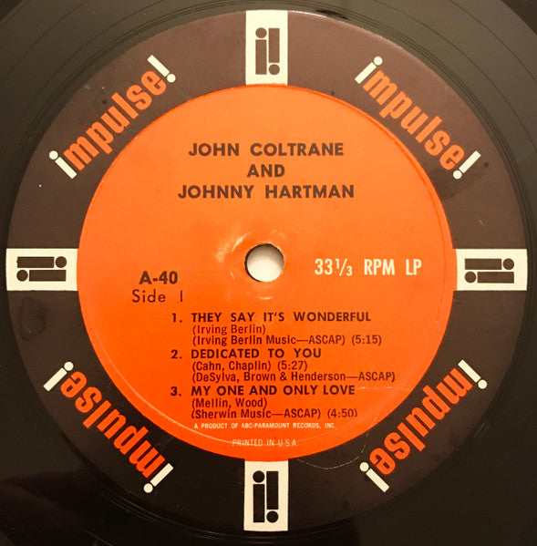 John Coltrane And Johnny Hartman - VG+ LP Record 1963 Impulse! USA Original Mono Vinyl - Jazz / Hard Bop - Shuga Records