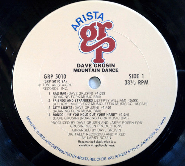 Dave Grusin - Mountain Dance - VG+ LP Record 1981 Arista GRP USA Vinyl - Jazz-Funk / Smooth Jazz - Shuga Records