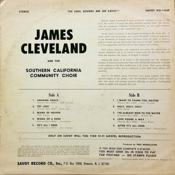James Cleveland And The Southern California Community Choir - Amazing Grace - VG+ LP Record Savor USA Vinyl - Gospel - Shuga Records