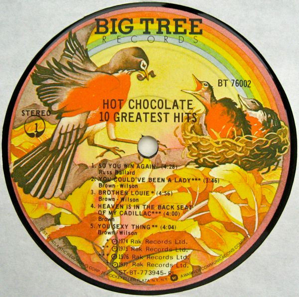 Hot Chocolate - 10 Greatest Hits - VG+ LP Record 1977 Big Tree USA Vinyl - Soul / Funk / Disco - Shuga Records
