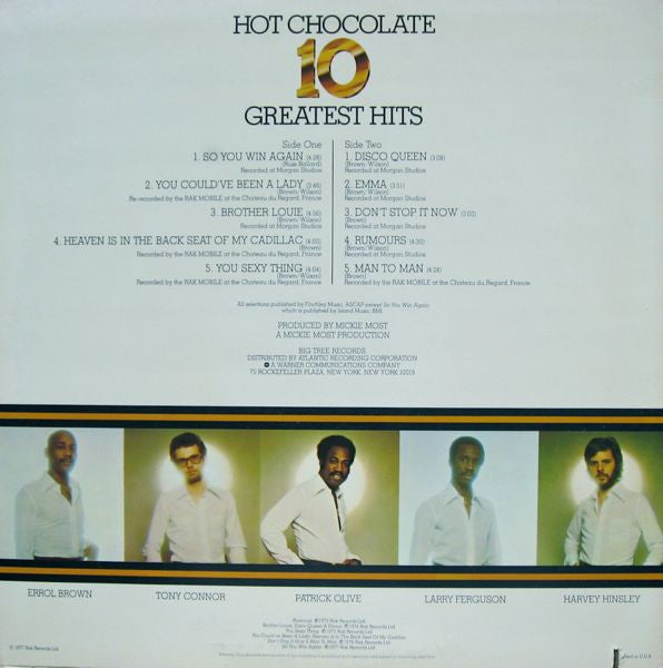 Hot Chocolate - 10 Greatest Hits - VG+ LP Record 1977 Big Tree USA Vinyl - Soul / Funk / Disco - Shuga Records