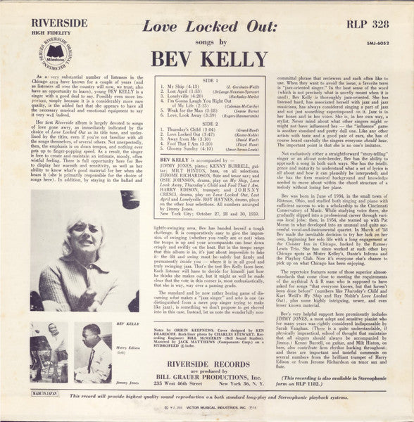 Bev Kelly - Love Locked Out (1959) - VG+ LP Record 1974 Milestone Riverside Japan Vinyl & Insert - Jazz / Vocal / Cool - Shuga Records