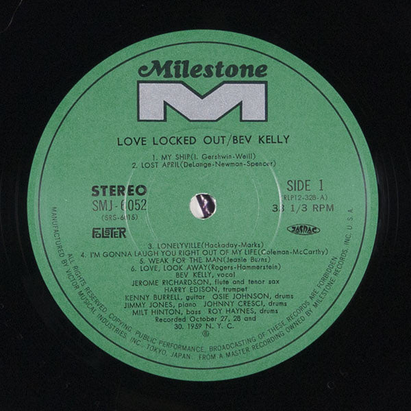 Bev Kelly - Love Locked Out (1959) - VG+ LP Record 1974 Milestone Riverside Japan Vinyl & Insert - Jazz / Vocal / Cool - Shuga Records