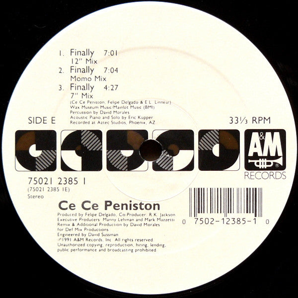 Ce Ce Peniston - Finally - VG+ 12" Single Record 1991 A&M USA - House / Garage House - Shuga Records