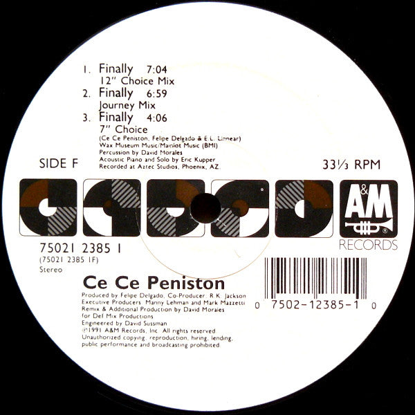 Ce Ce Peniston - Finally - VG+ 12" Single Record 1991 A&M USA - House / Garage House - Shuga Records