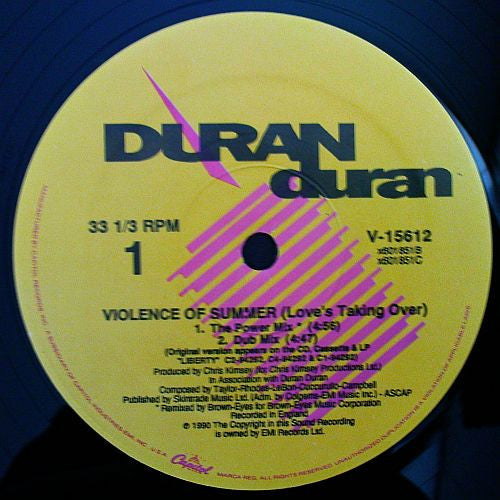 Duran Duran - Violence Of Summer (Love's Taking Over) - Mint- 12" Single Record 1990 Capitol USA Vinyl - Pop Rock / Synth-pop - Shuga Records