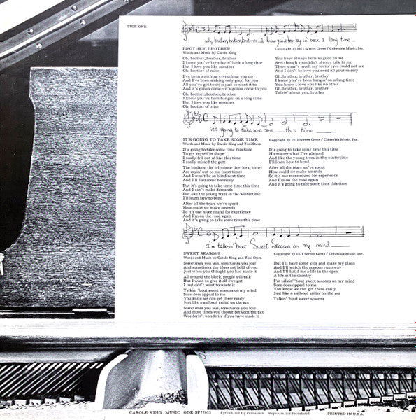 Carole King - Music - Mint- Stereo 1971 Ode USA Original Press Promo Gold Stamp Vinyl, Insert Sheet & Inner Sleeve - Pop Rock / Soft Rock / Folk Rock - Shuga Records