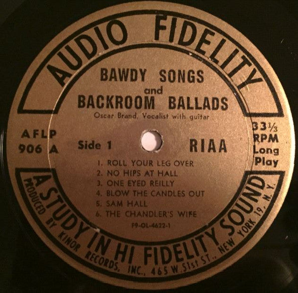 Oscar Brand - Bawdy Songs And Backroom Ballads - VG+ (Mint- Cover) 10" LP Record 1955 Audio Fidelity USA Vinyl & Irving Sloane Artwork - Folk - Shuga Records