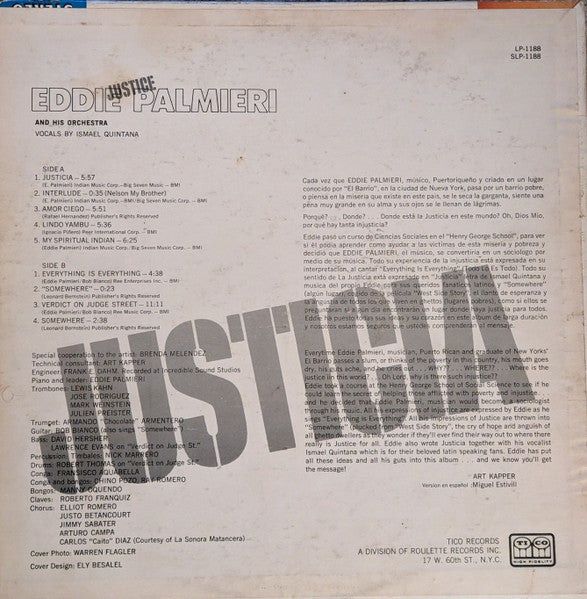 Eddie Palmieri - Justice / Justicia VG LP Record 1969 Tico USA Mono Original Vinyl - Latin Jazz / Jazz-Funk / Salsa - Shuga Records