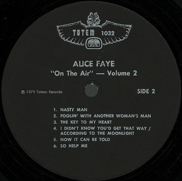 Alice Faye - On The Air Volume Two - VG+ LP Record 1979 Totem USA Vinyl - Pop / Vocal - Shuga Records