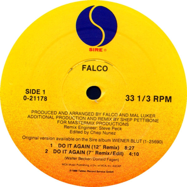 Falco - Do It Again / Wiener Blut / Dub It Again - Mint- 12" Single Record 1988 Sire USA Vinyl - Synth-pop / Pop Rock - Shuga Records