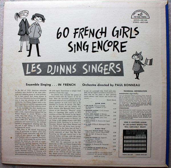 Les Djinns Singers – 60 French Girls Sing Encore - VG+ LP Record 1957 ABC Paramount USA Mono Vinyl - Pop / World / French / Folk - Shuga Records