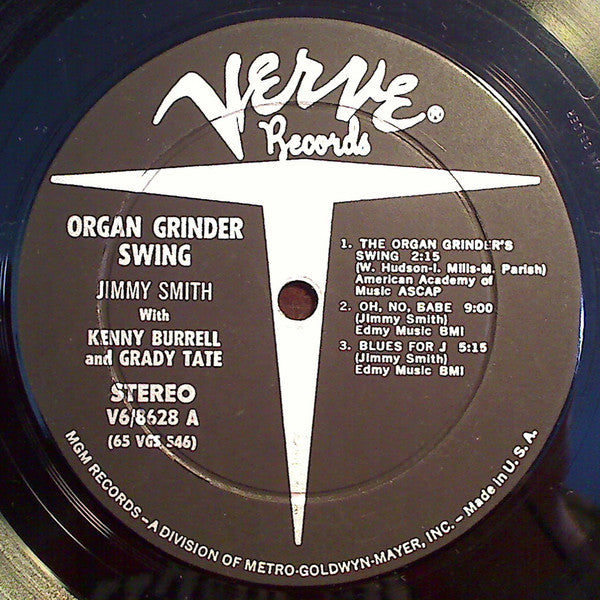 The Incredible Jimmy Smith Featuring Kenny Burrell And Grady Tate - Organ Grinder Swing - VG+ LP Record 1965 Verve USA Stereo Original Vinyl - Jazz / Hard Bop / Soul-Jazz - Shuga Records