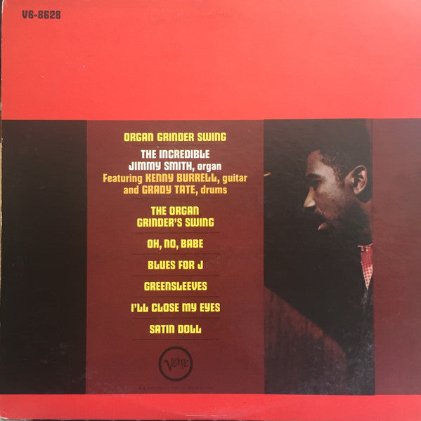 The Incredible Jimmy Smith Featuring Kenny Burrell And Grady Tate - Organ Grinder Swing - VG+ LP Record 1965 Verve USA Stereo Original Vinyl - Jazz / Hard Bop / Soul-Jazz - Shuga Records