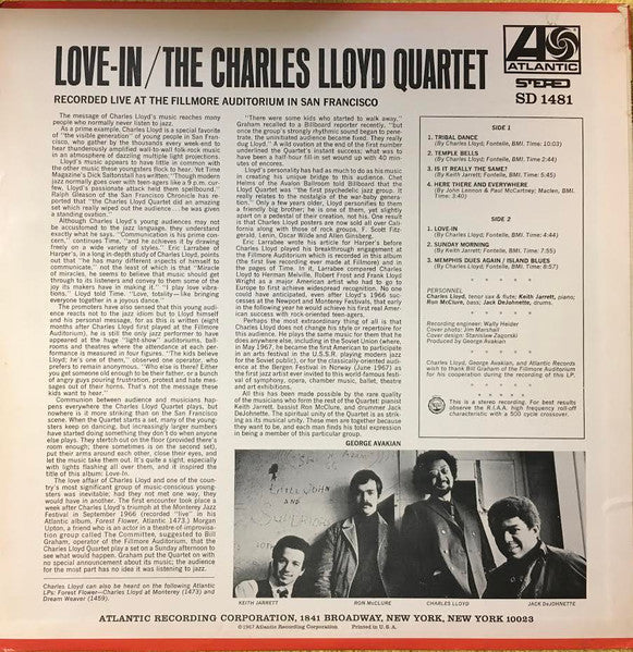 The Charles Lloyd Quarte - Love-In - VG LP Record 1967 Atlantic USA Original Vinyl - Jazz / Post Bop - Shuga Records