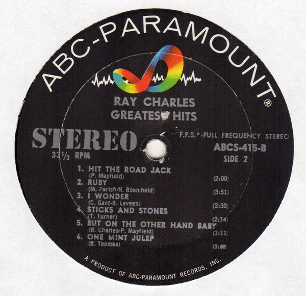 Ray Charles - Greatest Hits - VG+ LP Record 1962 ABC-Paramount USA Vinyl - Rhythm & Blues / Soul - Shuga Records