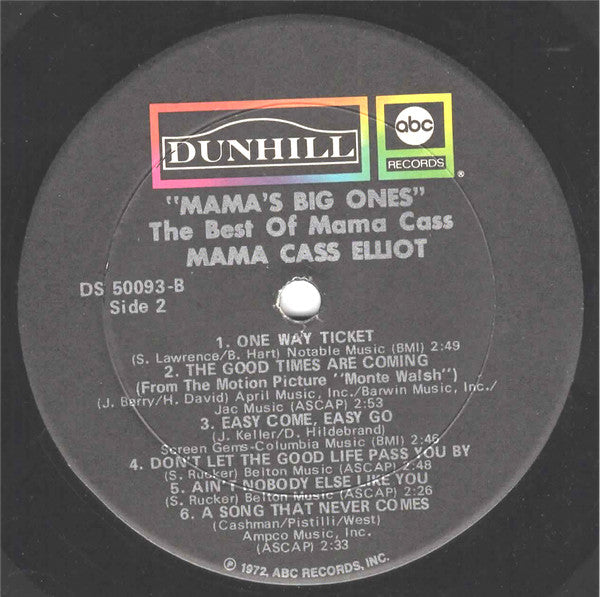 Mama Cass - Mama's Big Ones: Her Greatest Hits - Mint- LP Record (VG Cover) 1973 Dunhill Vinyl - Folk Rock