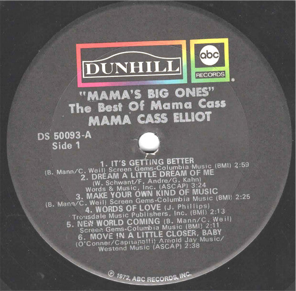 Mama Cass - Mama's Big Ones: Her Greatest Hits - Mint- LP Record (VG Cover) 1973 Dunhill Vinyl - Folk Rock