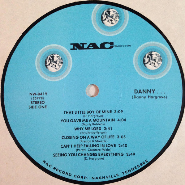 Signed Autographed - Danny Hargrove - Danny..... - VG+ LP Record 1975 Nac USA Private Press Vinyl - Rock / Country Rock - Shuga Records