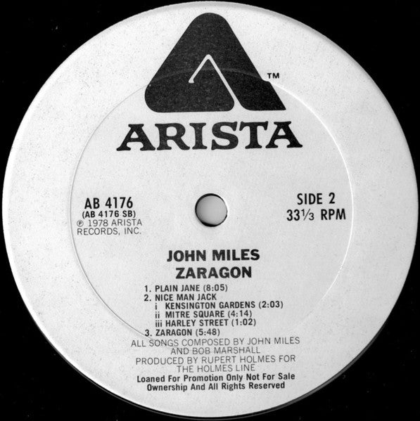 John Miles - Zaragon - VG+ LP Record 1978 Arista Promo Vinyl - Classic Rock