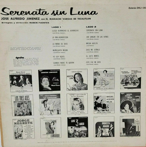 Jose Alfredo Jimenez Con El Mariachi Vargas de Tecalitlán - Serenata Sin Luna Vol. III - VG+ LP Record 1972 Arcano USA vinyl - Latin / Bolero / Mariachi - Shuga Records