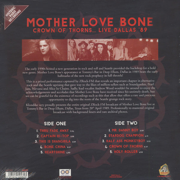Mother Love Bone - Crown Of Thorns… Live Dallas 1989 ZRock-FM - New LP Record 2016 Klondike Cyprus 180 gram Vinyl - Grunge Rock - Shuga Records