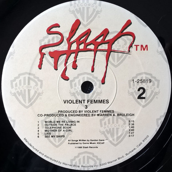 Violent Femmes - 3 - Mint- LP Record 1988 Slash Warner USA Original Vinyl - Alternative Rock / Indie Rock - Shuga Records
